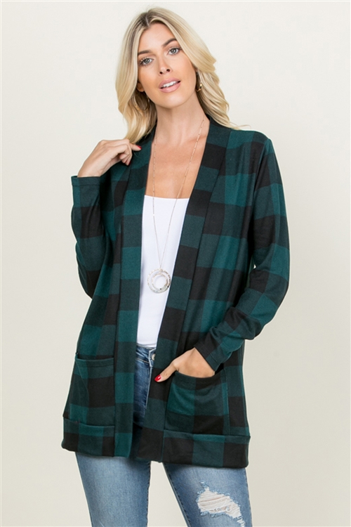 S11-17-2-ST2689-RPL001-TL-2 - HACCI PLAID POCKET CARDIGAN- TEAL 4-3