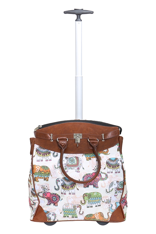 S19-5-1-T-ZEL2013B-2BROWN - ELEPHANT PRINT TROLLIES ROLLING TOTE BAG /1PC