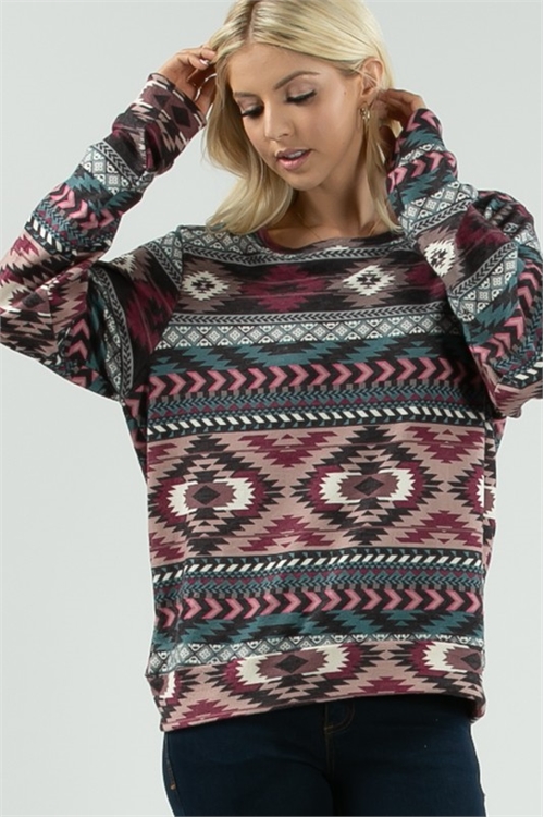 AV-T1003-REN-TRIBAL PRINT HACCI BRUSH SWEATSHIRT-BURGUNDY-2-2-2