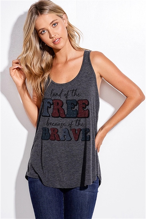 S36-1-1-T1003G12654-CH - FREE BRAVE LETTERING PRINT TANK TOP- CHARCOAL -2-2-2