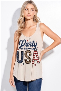 S36-1-1-T1003G12666-TP - PARTY IN THE USA PRINT TANK TOP- TAUPE -2-2-2