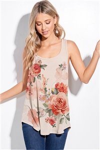 S36-1-1-T1003G12737-TP - FLORAL PRINT TANK TOP- TAUPE -2-2-2