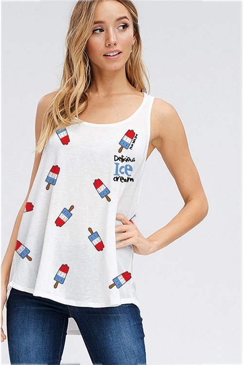 S36-1-1-T1003G12801A-IV - BLUE RED ICE CREAM PRINT TANK TOP- IVORY -2-2-2