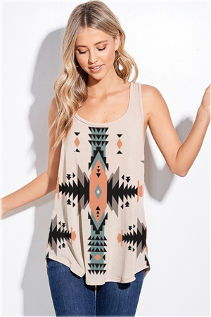 S36-1-1-T1003G4877B-TP - AZTEC PRINT TANK TOP- TAUPE -2-2-2