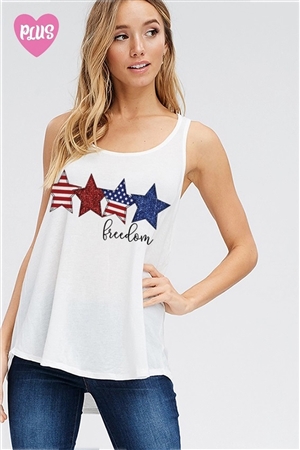 S36-1-1-T1003PG12703GL-IV - PLUS SIZE STAR AMERICA FLAG PRINT TANK TOP- IVORY -2-2-2