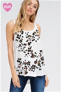 S36-1-1-T1003PS2137A-IV - PLUS SIZE FLORAL PRINT TANK TOP- IVORY -2-2-2