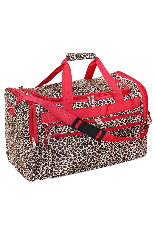 S22-10-3-T22-168R - DUFFLE BAG- RED TRIM LEOPARD /1PC