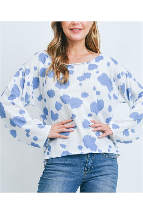 C62-B-T2500-BLWT-A -BLUE WHITE ANIMAL PRINT TOP 13-10-0-0