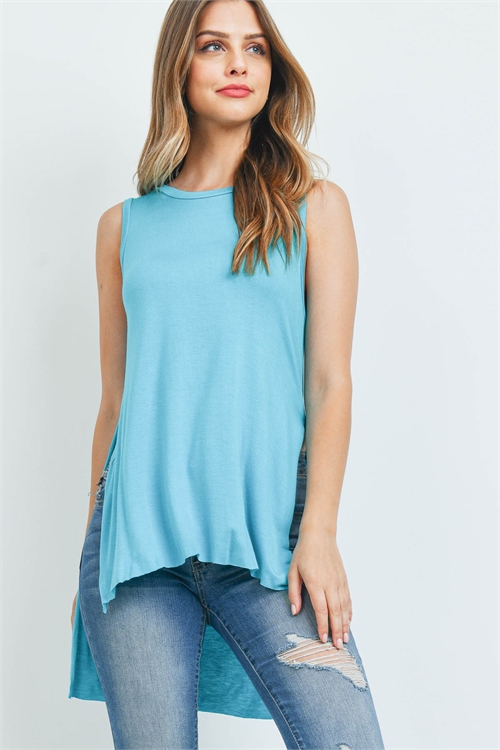 C2-B-T4921-AQ-A - SOLID SLEEVELESS TOP- AQUA 4-4-1