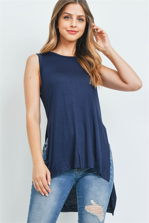 C2-B-T4921-NV-A - SOLID SLEEVELESS TOP- NAVY 5-4-1-0