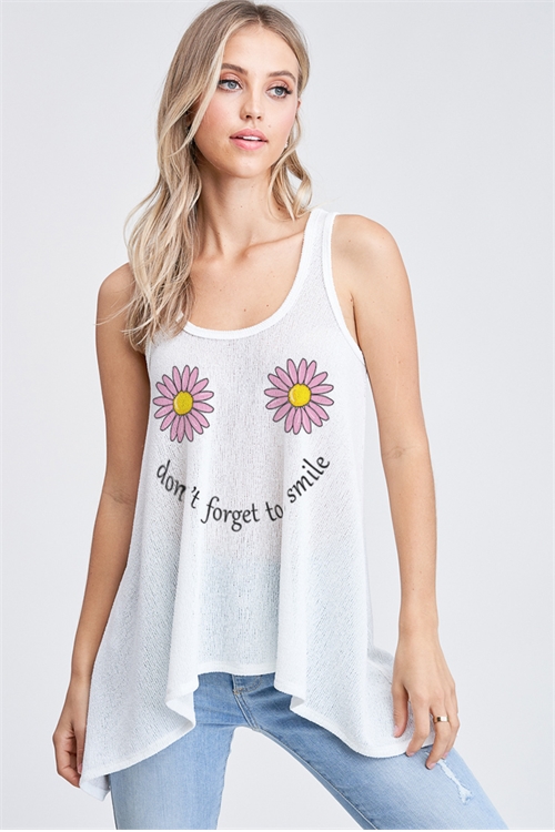 BO - T602G10298A-IV- "DON'T FORGET TO SMILE" KNIT TANK TOP- IVORY 2-2-2