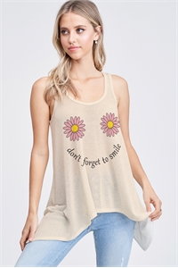 BO - T602G10298A-KHK- "DON'T FORGET TO SMILE" KNIT TANK TOP- KHAKI 2-2-2