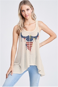 BO - T602G10349-KHK- AMERICAN FLAG BULL SKULL KNIT TANK TOP- KHAKI 2-2-2