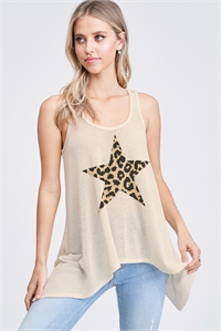 BO - T602G10375B-KHK- LEOPARD STAR KNIT TANK TOP- KHAKI 2-2-2