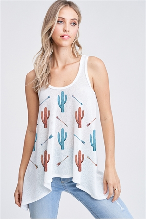 BO - T602G10377-IV- CACTUS WITH ARROW KNIT TANK TOP- IVORY 2-2-2