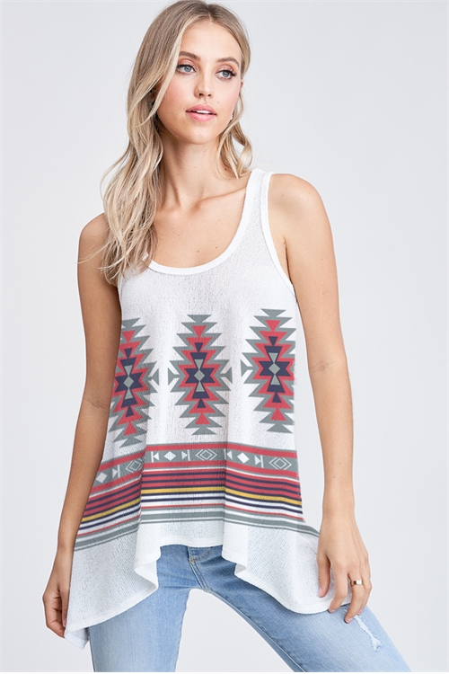 BO - T602G5822-IV- AZTEC KNIT TANK TOP- IVORY 2-2-2