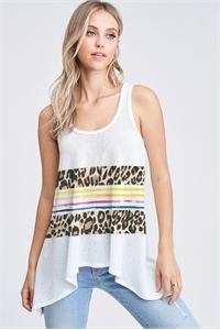 BO - T602G9186B-IV- LEOPARD WITH STRIPE KNIT TANK TOP- IVORY 2-2-2