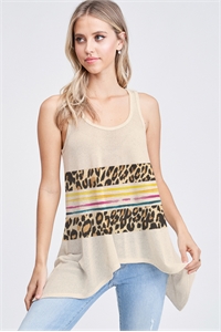 BO - T602G9186B-KHK- LEOPARD WITH STRIPE KNIT TANK TOP- KHAKI 2-2-2