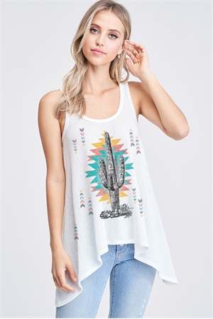 BO - T602K9472-IV- CACTUS WITH AZTEC KNIT TANK TOP- IVORY 2-2-2