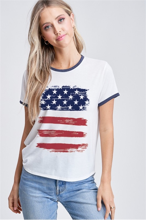 S36-1-1-PL-T701G8288-IVNV - STRIPE WITH RODEO RINGER BAND SHORT SLEEVE TOP- IVORY NAVY 2-2-2