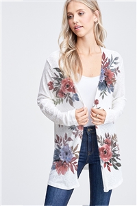 S36-1-1-T722AS2109-IV - FLORAL RIB LONG SLEEVE CARDIGAN- IVORY -2-2-2