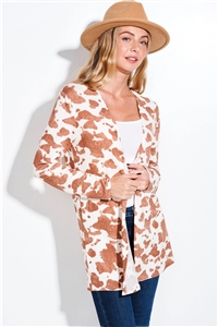 S36-1-1-T722F04-1-6-BR - COW PRINT LONG SLEEVE CARDIGAN- BROWN -2-2-2