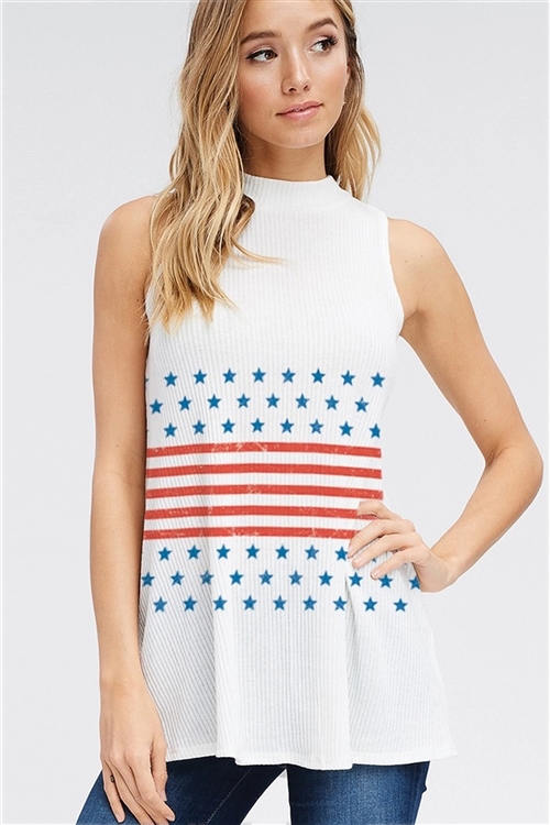 S36-1-1-T740G12689-IV - AMERICA FLAG STRIPE MUSCLE TANK TOP- IVORY -2-2-2