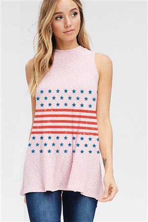 S36-1-1-T740G12689-PK - AMERICA FLAG STRIPE MUSCLE TANK TOP- PINK -2-2-2