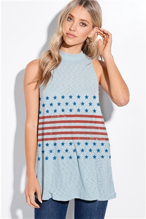 S36-1-1-T740G12689-TL - AMERICA FLAG STRIPE MUSCLE TANK TOP- TEAL -2-2-2