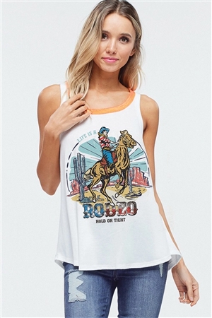 S36-1-1-T747G12647A-NEOR - AMERICAN RODEO PRINT NEON NECK TANK TOP- NEON ORANGE -2-2-2