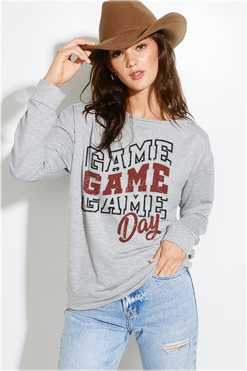 S36-1-1-T765G12511-HGY - GAMEDAY PRINT FRENCH TERRY SWEATSHIRT- HEATHER GREY -2-2-2