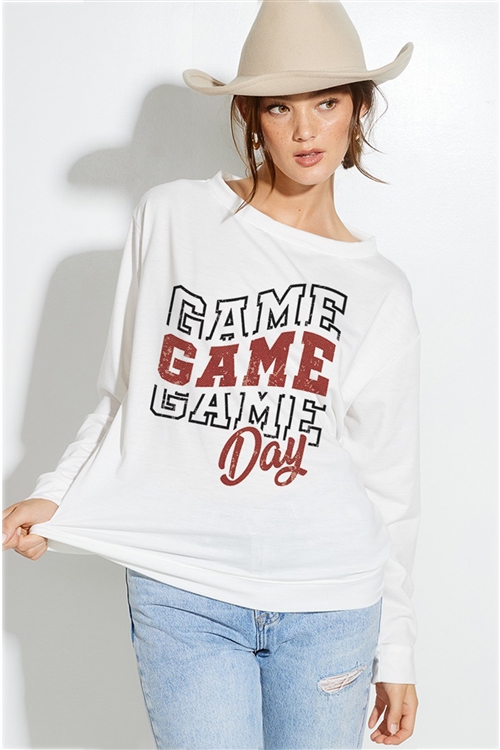 S36-1-1-T765G12511-IV - GAMEDAY PRINT FRENCH TERRY SWEATSHIRT- IVORY -2-2-2