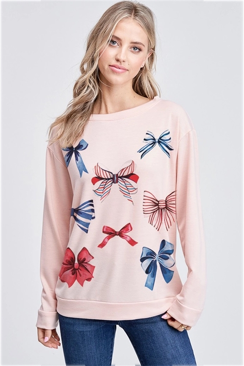 S36-1-1-T765G12760-BLS - COQUETTE USA FLAG BOWS FRENCH TERRY SWEATSHIRT- BLUSH -2-2-2