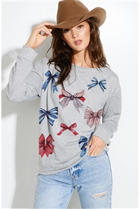 S36-1-1-T765G12760-HGY - COQUETTE USA FLAG BOWS FRENCH TERRY SWEATSHIRT- HEATHER GREY -2-2-2