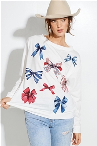 S36-1-1-T765G12760-IV - COQUETTE USA FLAG BOWS FRENCH TERRY SWEATSHIRT- IVORY -2-2-2