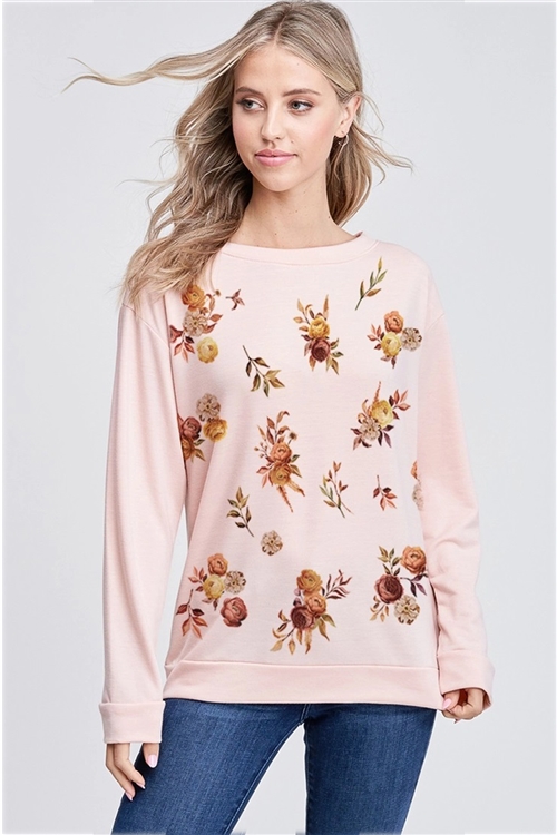 S36-1-1-T765G12906A-BLS - FLOWER PRINT FRENCH TERRY SWEATSHIRT- BLUSH -2-2-2