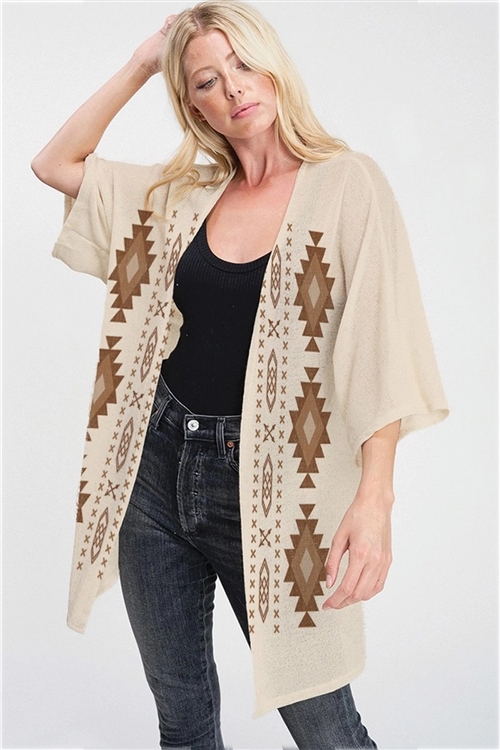 S36-1-1-T777G12310-KHK - AZTEC KIMONO CARDIGAN- KHAKI -2-2-2