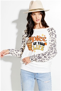 S36-1-1-T786G12899-IVAML - FALL SPICE LATTE PRINT ANIMAL RAGLAN SLEEVE TOP- IVORY/ANIMAL -2-2-2