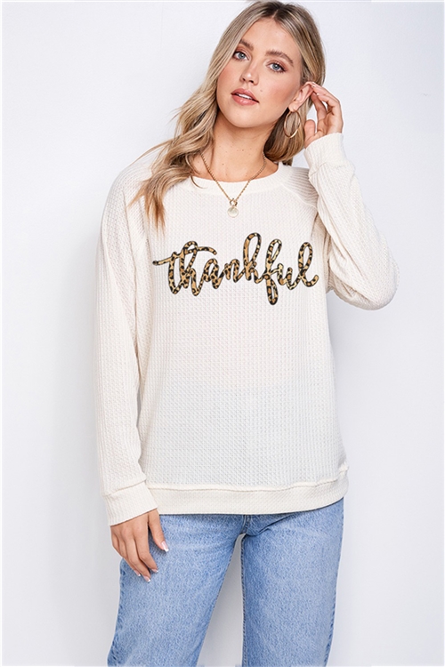 S36-1-1-T801G12883-CRM - THANKYOUFULL PRINT WAFFLE SWEATSHIRT- CREAM -2-2-2