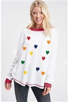 S36-1-1-T808G8839A-IVRD - HEART PRINT WAFFLE KNIT NECK BAND CONTRAST TOP -2-2-2