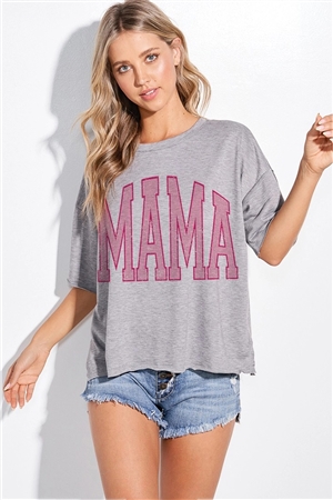 S36-1-1-T831G12094-GY - MAMA PRINT SHORT SLEEVE SIDE SLIT TOP- GREY -2-2-2