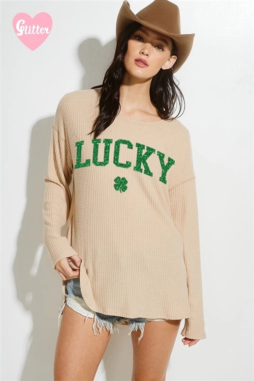 S36-1-1-T854G12596-1-KHK - SAINT PATRICKS DAY GLITTER THERMAL LONG SLEEVE TOP -2-2-2