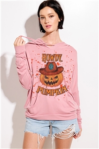 S36-1-1-T874G12257A-PK - HALLOWEEN HOWDY PUMPKIN PRINT HOODIE- PINK -2-2-2