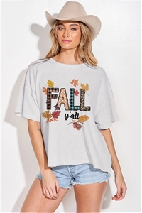 S36-1-1-T940G12406-LTGY - FALL YALL PRINT THERMAL SHORT SLEEVE TOP- LT. GREY -2-2-2