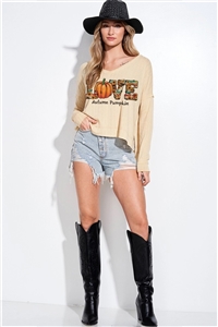 S36-1-1-T951G10792-BUTR - FALL LOVE V-NECK SIDE SLIT LONG SLEEVE TOP- BUTTER -2-2-2