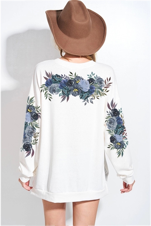 S36-1-1-T962S2110-IV - FLORAL PRINT TRI BLEND SWEATSHIRTS- IVORY -2-2-2