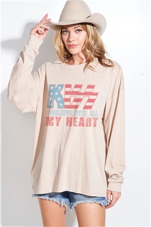 S36-1-1-T965G10190-KHK - KISS USA TRI-BLEND OVERSIZED TOP- KHAKI -2-2-2