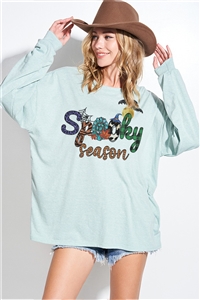 S36-1-1-T965G10821-MNT - SPOOKY VIBES TRI-BLEND OVERSIZED SWEATSHIRT TOP- MINT -2-2-2