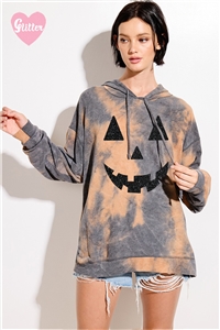 S36-1-1-T971DG5596-BK - HOWDY PUMPKIN FACE GLITTER FRENCH TERRY HOODIE TOP- BLACK -2-2-2