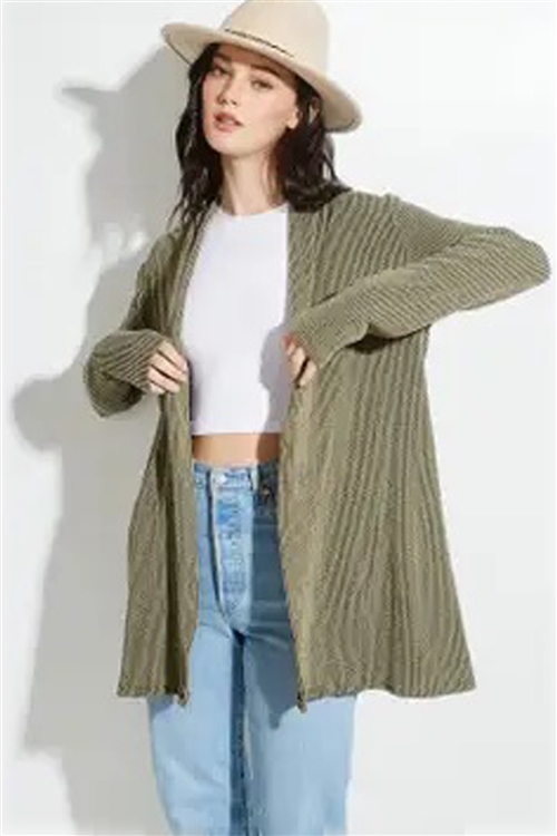 S36-1-1-T975F01-OV - SOLID SOFT KNIT SHAWL COLLAR CARDIGAN- OLIVE -2-2-2